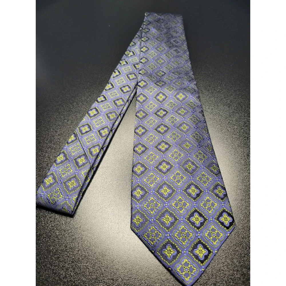 Versace Men's Necktie Blue Green Geometric Silk 3.75 x 58 Excellent
